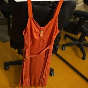 Red Sleeveless Dress with Button Detail
